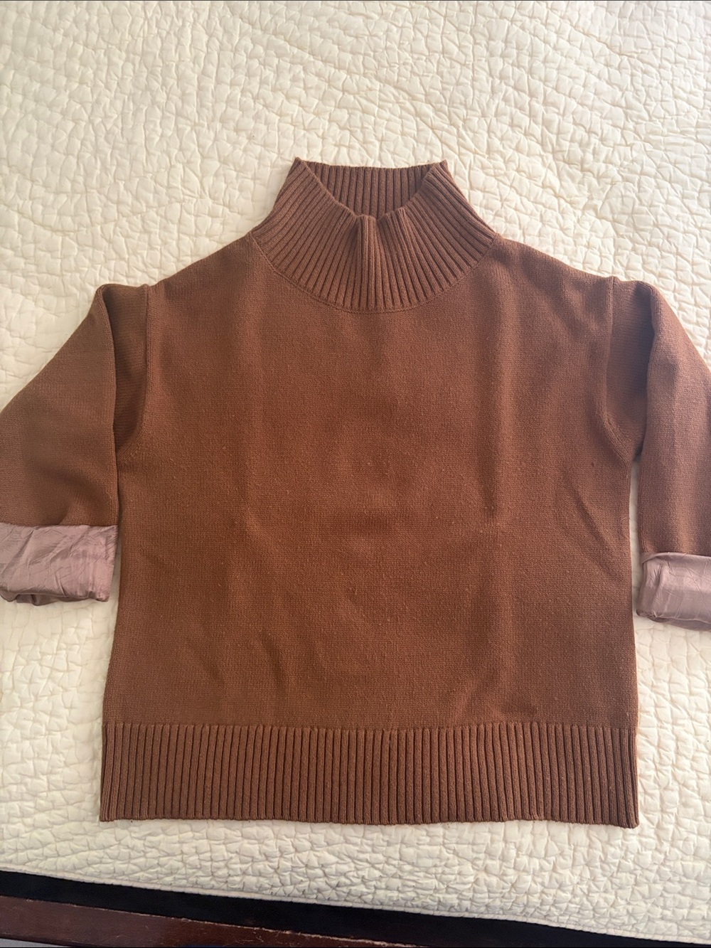 Elliott Lauren Brown Ribbed Mock Neck Sweater